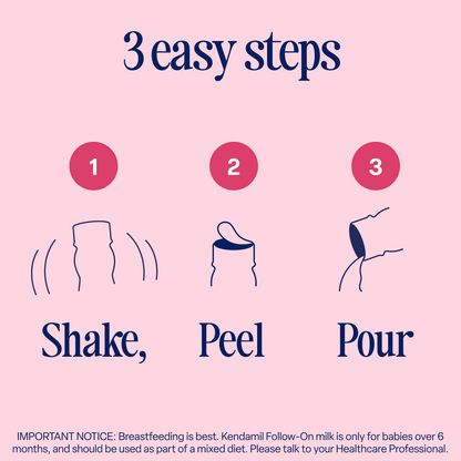 Three easy steps for preparing 18x250ml Classic Ready to Feed: 1. Shake the bottle, 2. Peel off the foil, 3. Pour the milk. This ready-to-feed whole milk infant formula is made from grass-fed cows. Note: Breastfeeding is best for babies; consult your healthcare professional for infants under 6 months.